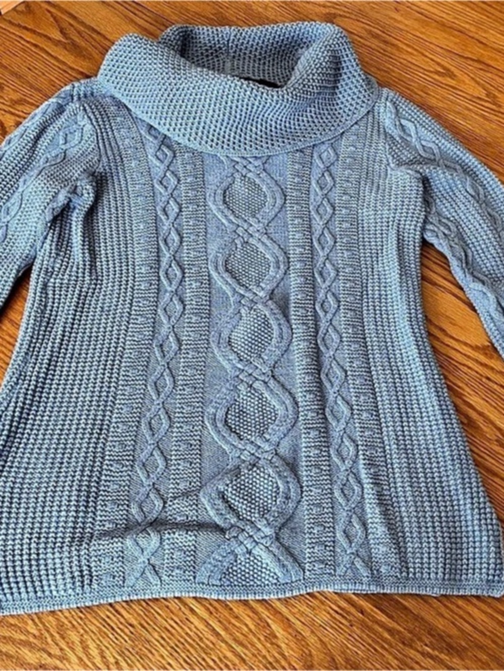 Jeanne Pierre Cable Knit Turtleneck Icy Blue Size Small